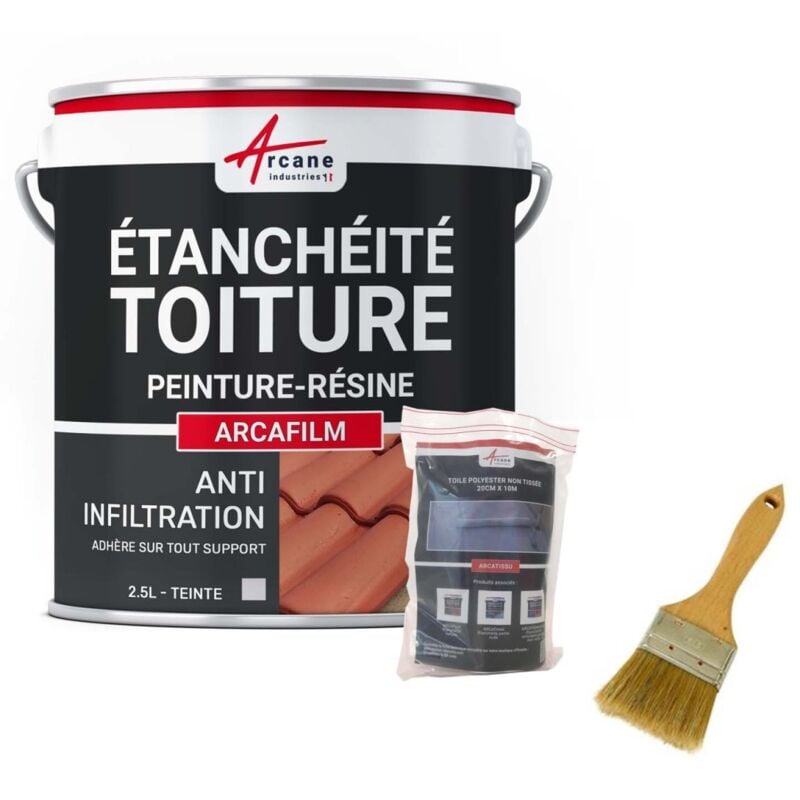 Arcane Industries - Réparation étanchéité tuile gouttière cheneau trou fissure souche cheminée ardoise arcafilm pack - 2.5 l (jusqu'à 1.5 m²) Gris
