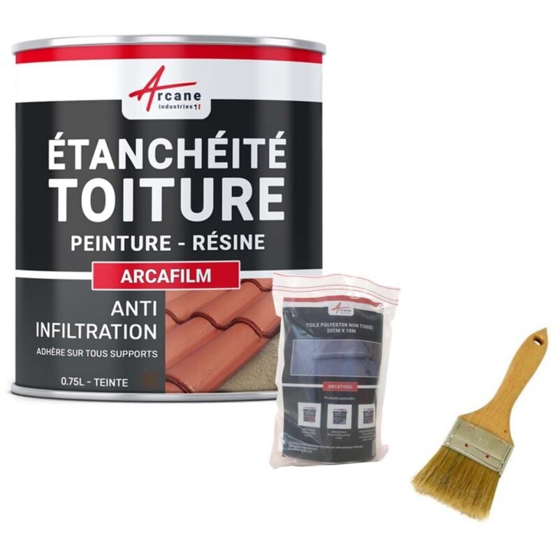 Arcane Industries - Réparation étanchéité tuile gouttière cheneau trou fissure souche cheminée ardoise arcafilm pack - 0.75 l (jusqu'à 0.5 m²) Brun