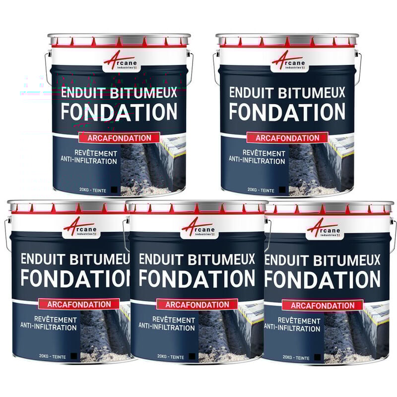 Arcane Industries - Enduit pour Fondations Murs enterrés bitumeux noir hydrofuge parpaing béton brique bois arcafondation - Offre Spéciale : 5 x 20KG