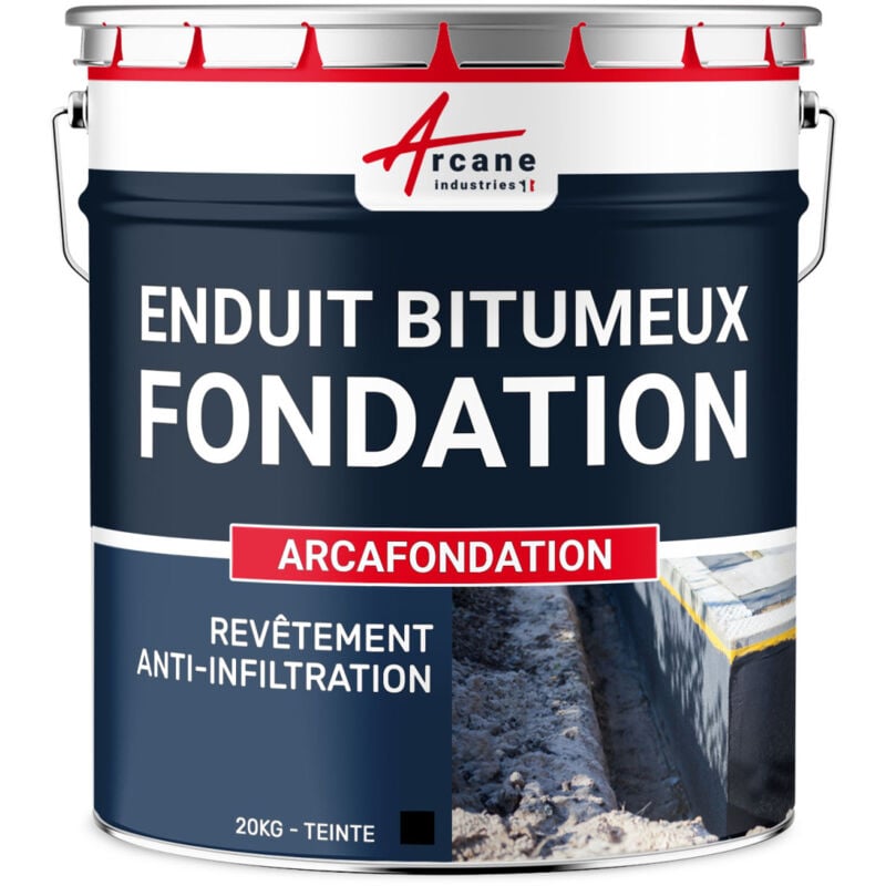 Arcane Industries - Enduit pour Fondations Murs enterrés bitumeux noir hydrofuge parpaing béton brique bois arcafondation - 20 kg Noir