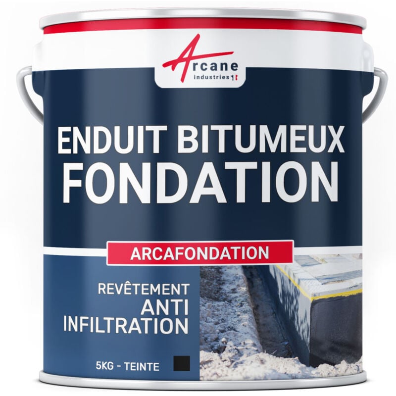 Arcane Industries - Enduit pour Fondations Murs enterrés bitumeux noir hydrofuge parpaing béton brique bois arcafondation - 5 kg Noir
