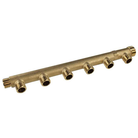 Arcanaute – Nourrice sanitaire matricé mâle 3/4' et femelle 1/2' – 6 sorties 1/2' – Entraxe 50mm – Laiton CW617N pour raccords durables