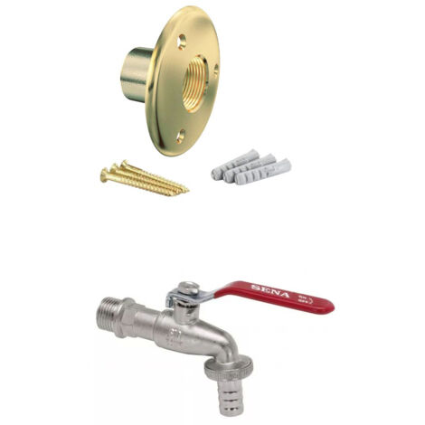Arcanaute – Robinet d'arrosage 1/4 de tour mâle 1/2'' avec applique – Laiton brut – Système à boisseau sphérique PN30 – Compatible tuyaux PER