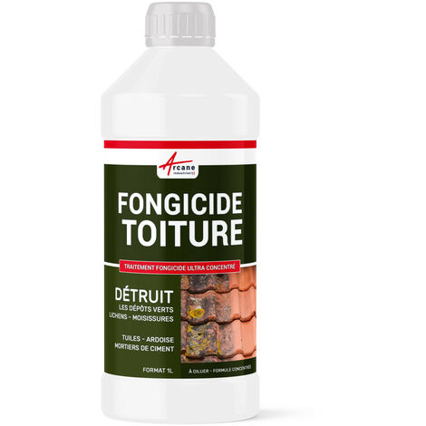 Arcane Industries – Fongicide ultra concentré pour toiture – Élimine algues, lichens et dépôts verts – 1 L pour 250 m² – Application facile sans traces