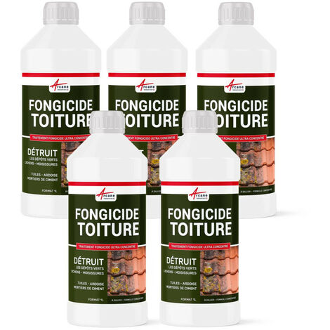 Arcane Industries – Fongicide concentré anti-dépôt vert 5 L – Élimine algues et lichens – Pour toitures, terrasses et sols – Application facile