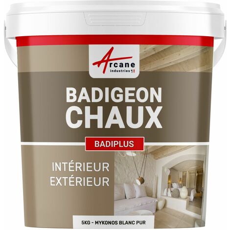 Arcane Industries – Badigeon minéral à la chaux 5 kg – Finition mate et lisse – Pour murs intérieurs et façades extérieures – Résistant à l'humidité