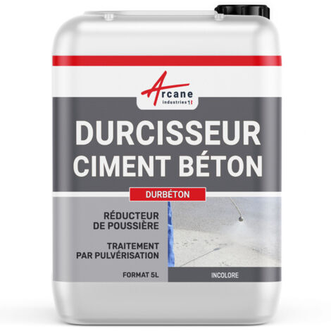 Arcane Industries – Durcisseur béton incolore 5 L – Réducteur de poussières pour chapes et dallages – Augmente résistance de 30% – Application facile