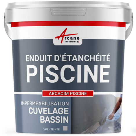 Arcane Industries – Enduit d'étanchéité piscine béton 5 kg – Hydrofuge, résistant à la contre-pression – Application sur supports humides – Gris
