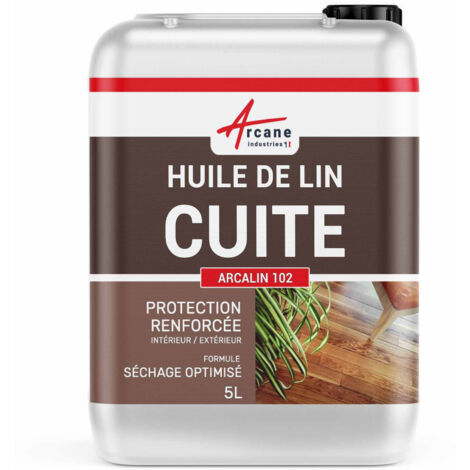 Arcane Industries – Huile de lin bouillie 5 L – Protection et conservation bois non traités – Séchage rapide – Défense contre l'humidité