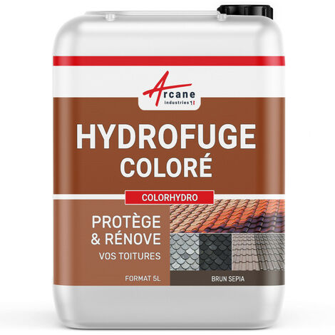 Arcane Industries – Hydrofuge coloré imperméabilisant toiture 5 L – Protection durable contre intempéries – Pour terre cuite, béton, ardoise – Brun sepia RAL 8014