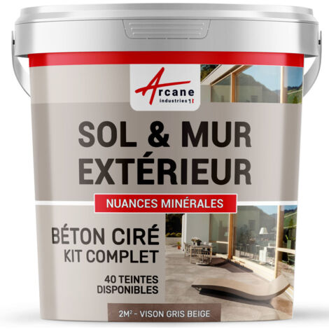 Arcane Industries – Kit complet béton ciré 2 m² – Pour sol, mur, terrasse, escalier – Haute résistance aux UV, adhérence excellente – Vison gris beige