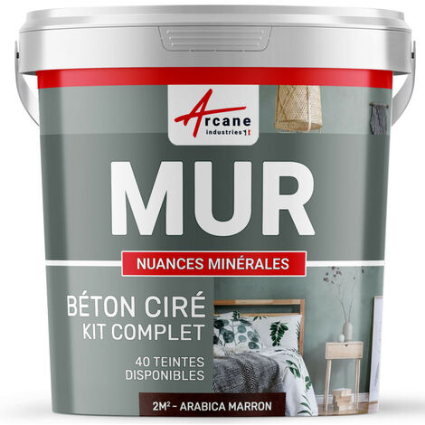 Arcane Industries – Kit complet béton ciré pour murs – 2 m² – Finition mate Arabica marron – Application facile sur supports variés