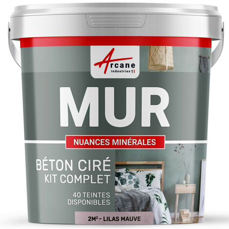 Arcane Industries – Kit complet béton ciré pour murs – 2m² – Satinée lilas mauve – Application facile sur tous supports – Temps d'ouverture 4h
