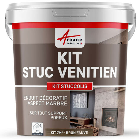 Arcane Industries – Kit stuc décoratif spatulable jusqu'à 7 m² – Couleur brun fauve – Enduit à la chaux pour surfaces solides – Application facile