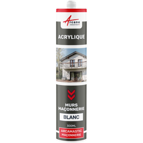 Arcane Industries – Mastic d'étanchéité acrylique 300 ml – Pour joints muraux et portes – Adhérence sur surfaces humides – Peignable avant durcissement