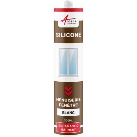 Arcane Industries – Mastic silicone pour menuiserie et vitrage – 300 ml – Élastique, résistant aux UV – Pour joints de dilatation et de connexion