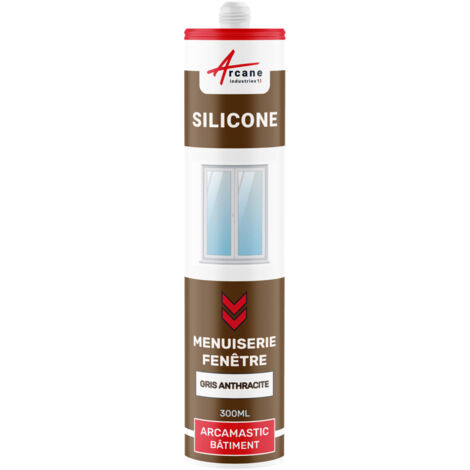 Arcane Industries – Mastic silicone pour menuiserie et vitrage – 300 ml – Gris anthracite RAL 7016 – Élastique et résistant aux intempéries