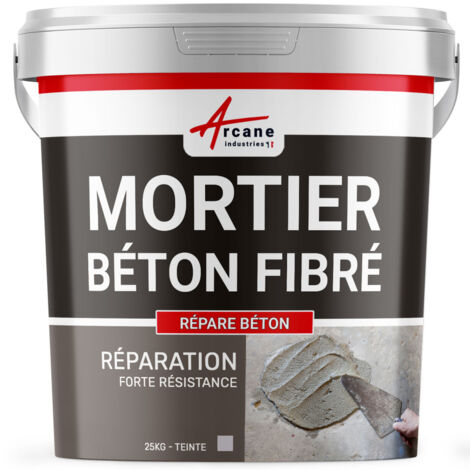 Arcane Industries – Mortier de réparation fibré pour béton armé – Rebouchage murs, balcons, terrasses – 25 kg – Résistant à l'eau de mer