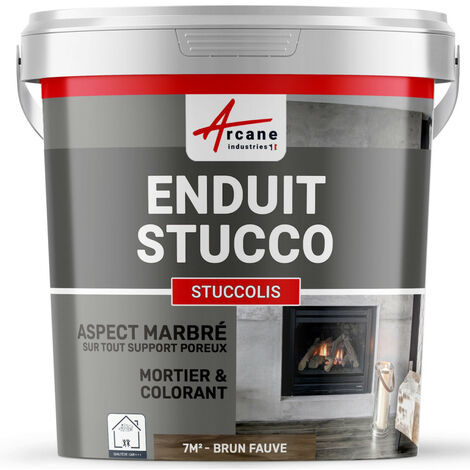 Arcane Industries â Kit mortier teintĂ© Stuccolis 7 mÂČ Brun Fauve â Application facile sans primaire â Pour plaques de plĂątre et bĂ©ton cellulaire