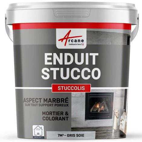 Arcane Industries – Mortier teinté Stuccolis 2.5kg – Kit jusqu'à 7 m² – Application sans primaire ni finition – Couleur gris soie