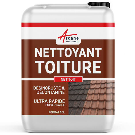 Arcane Industries – Nettoyant toiture algicide ultra rapide 20 L – Action rapide pour tuiles, béton, ardoise – Compatible drones de pulvérisation