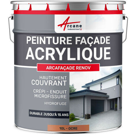 Arcane Industries – Peinture acrylique pour façade extérieure – Durable jusqu'à 15 ans – Couleur ocre RAL 050 60 40 – Conditionnement 10 L pour 60 m²