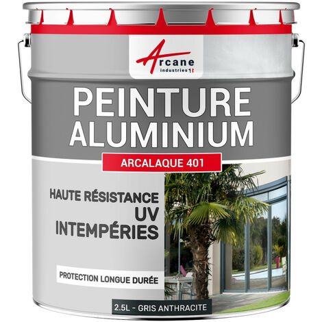 Arcane Industries – Peinture aluminium antirouille 2.5 L satinée semi-brillante – Gris anthracite RAL 7016 – Pour fenêtres, vérandas et portails