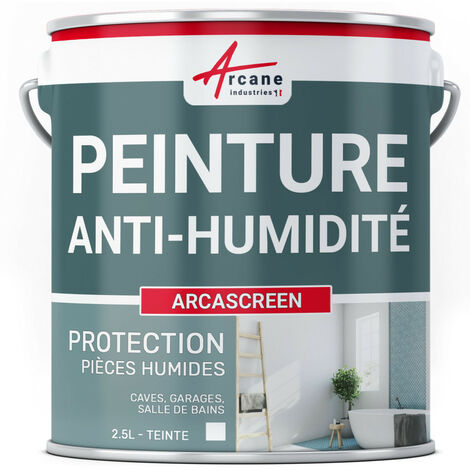 Arcane Industries – Peinture anti humidité microporeuse 2.5 L – Pour murs en plâtre, béton, cave, salle de bain – Finition mate, lessivable, isolante