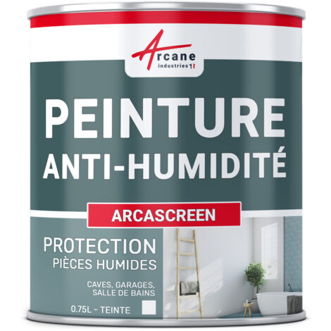 Arcane Industries – Peinture anti humidité microporeuse blanche mate 0.75 L – Pour murs en plâtre, béton, cave et salle de bain – Résistante aux moisissures