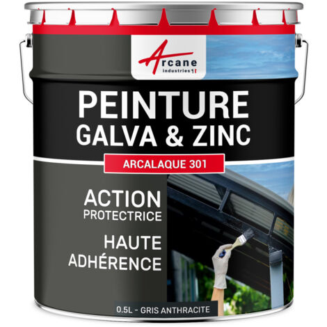 Arcane Industries – Peinture antirouille pour galva et zinc 0.5 L – Aspect satiné semi-brillant – Gris anthracite RAL 7016 – Protection contre corrosion
