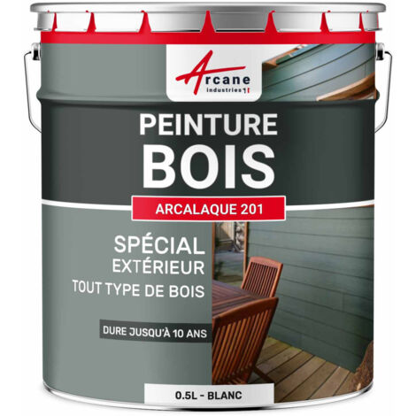 Arcane Industries – Peinture bois extérieur 0.5 L blanc RAL 9003 – Laque glycéro satinée – Protection jusqu'à 10 ans – Pour bois bruts et lasurés