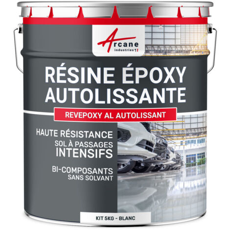 Arcane Industries – Résine époxy autolissante pour sols en carrelage et béton – Effet miroir – 5 kg blanc – Application facile en 2 mm d'épaisseur