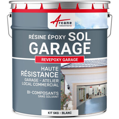Arcane Industries – Peinture époxy pour sol de garage 5 kg – Jusqu'à 16 m² en 2 couches – Résistante à l'abrasion et aux agents chimiques – Blanc