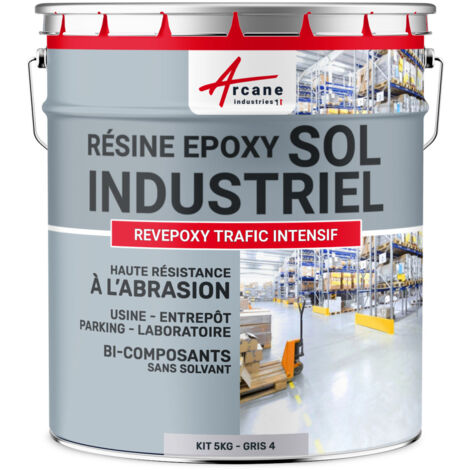 Arcane Industries – Peinture époxy pour sol industriel – 5 kg pour jusqu'à 10 m² en 2 couches – Résistante aux passages intensifs – Compatible béton et métal