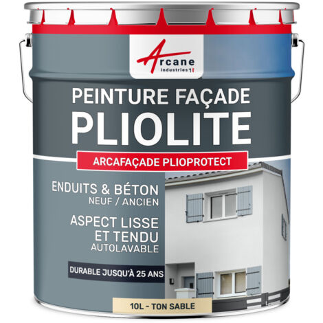 Arcane Industries – Peinture façade pliolite hydrofuge – Ton sable – 10L pour crépi – Séchage rapide 2h – Protection 25 ans – Couverture 80m²