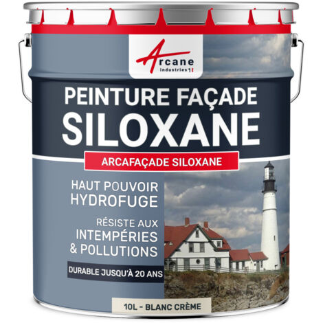 Arcane Industries – Peinture façade siloxane hydrofuge 10 L – Durabilité 20 ans – Couleur blanc crème RAL 9001 – Très garnissante pour murs crépis