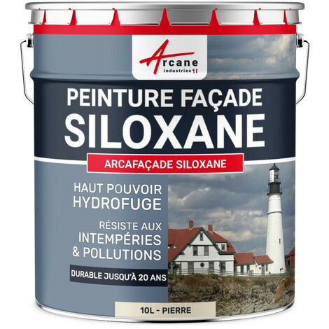Arcane Industries – Peinture façade siloxane hydrofuge 10 L – Durable 20 ans – Couverture 60 m² – Résistance intempéries – Application facile au rouleau
