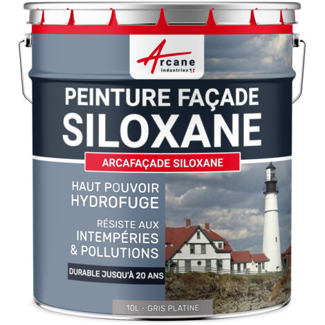 Arcane Industries – Peinture façade siloxane hydrofuge 10 L – Durable jusqu'à 20 ans – Résistante aux intempéries – Gris platine RAL 7036