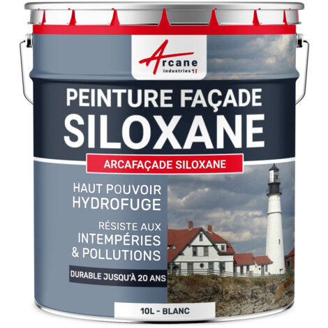 Arcane Industries – Peinture façade siloxane hydrofuge durable 20 ans – Résistance intempéries – Application sur crépi et béton – 10 L blanc