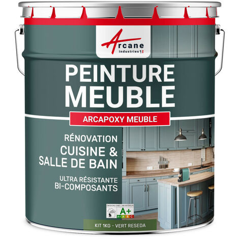 Arcane Industries – Peinture meuble cuisine et salle de bain – Résine époxy 1 kg – Rendement jusqu'à 12 m² – Aspect mat soyeux – Vert Réséda RAL 6011