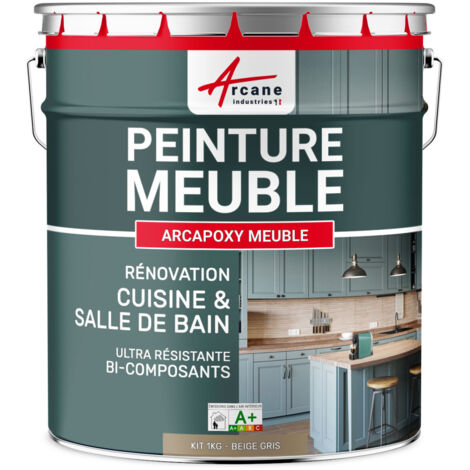 Arcane Industries – Peinture meuble de cuisine et salle de bain 1 kg – Résine époxy ultra-résistante – Couverture jusqu'à 12 m² en 2 couches – Aspect mat soyeux