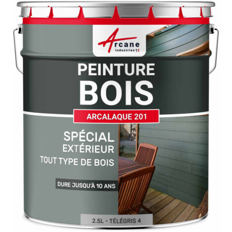 Arcane Industries – Peinture microporeuse bois extérieur 2.5 L – Satiné semi-brillant – Protection UV et intempéries – RAL 7047 Telegris 4