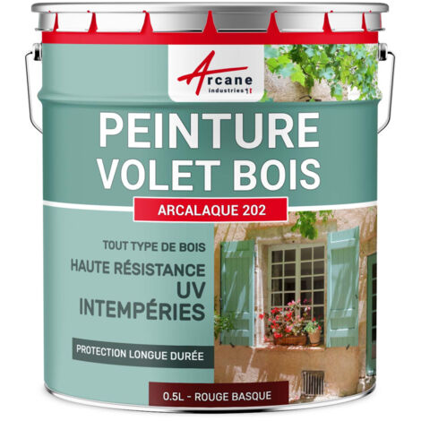 Arcane Industries – Peinture microporeuse pour volets en bois – 0.5 L – Aspect satiné – Couleur rouge basque proche RAL 3011 – Protection contre intempéries et UV