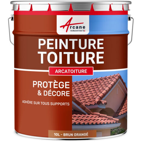 Arcane Industries – Peinture pour toiture 10 L brun orangé RAL 8023 – Protection UV et intempéries – Fini satiné pour tuiles et ardoises