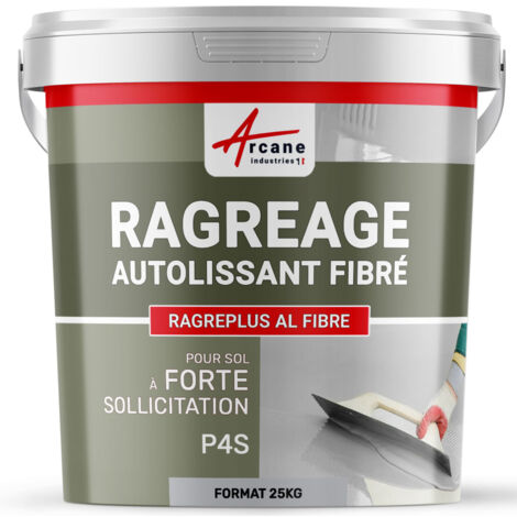 Arcane Industries – Ragréage autolissant fibré P4/P4S pour sols intérieurs et extérieurs – Autonivelant jusqu'à 40 mm – Compatible tous planchers chauffants – 25 kg