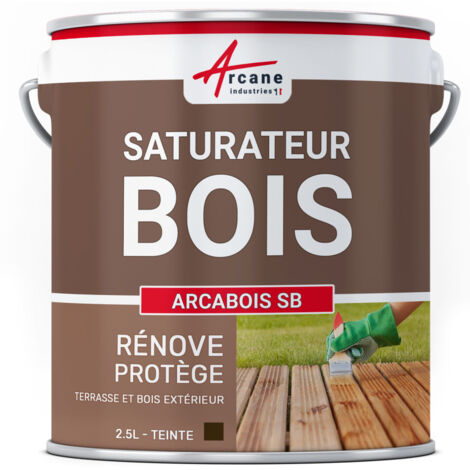 Arcane Industries – Saturateur bois extérieur 2.5 L – Protection durable pour terrasses et bardages – Teinte chêne foncé – Rendement jusqu'à 12.5 m²