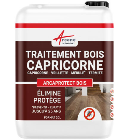 Arcane Industries – Traitement anti capricorne 20 L – Action curative et préventive – Incolore et non gras – Durabilité jusqu'à 25 ans