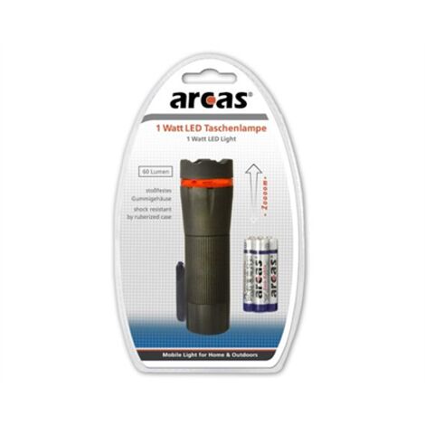 ARCAS 5 W LAMPE DE POCHE, NOIR, PORTÉE LUMINEUSE, ALUMINIUM LAMPE DE TABLE LED 1 W - 60 LUMENS
