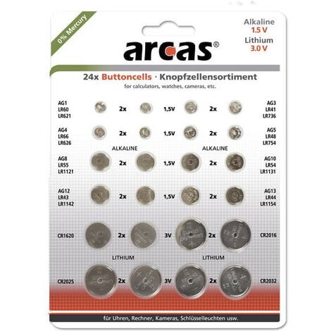 arcas Pack de 24 piles bouton Arcas AG1 till CR2032 0% Mercury (12752400)