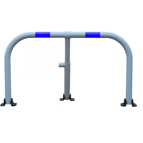Arceau parking blanc bandes bleues - arceau anti-stationnement avec serrure intégrée